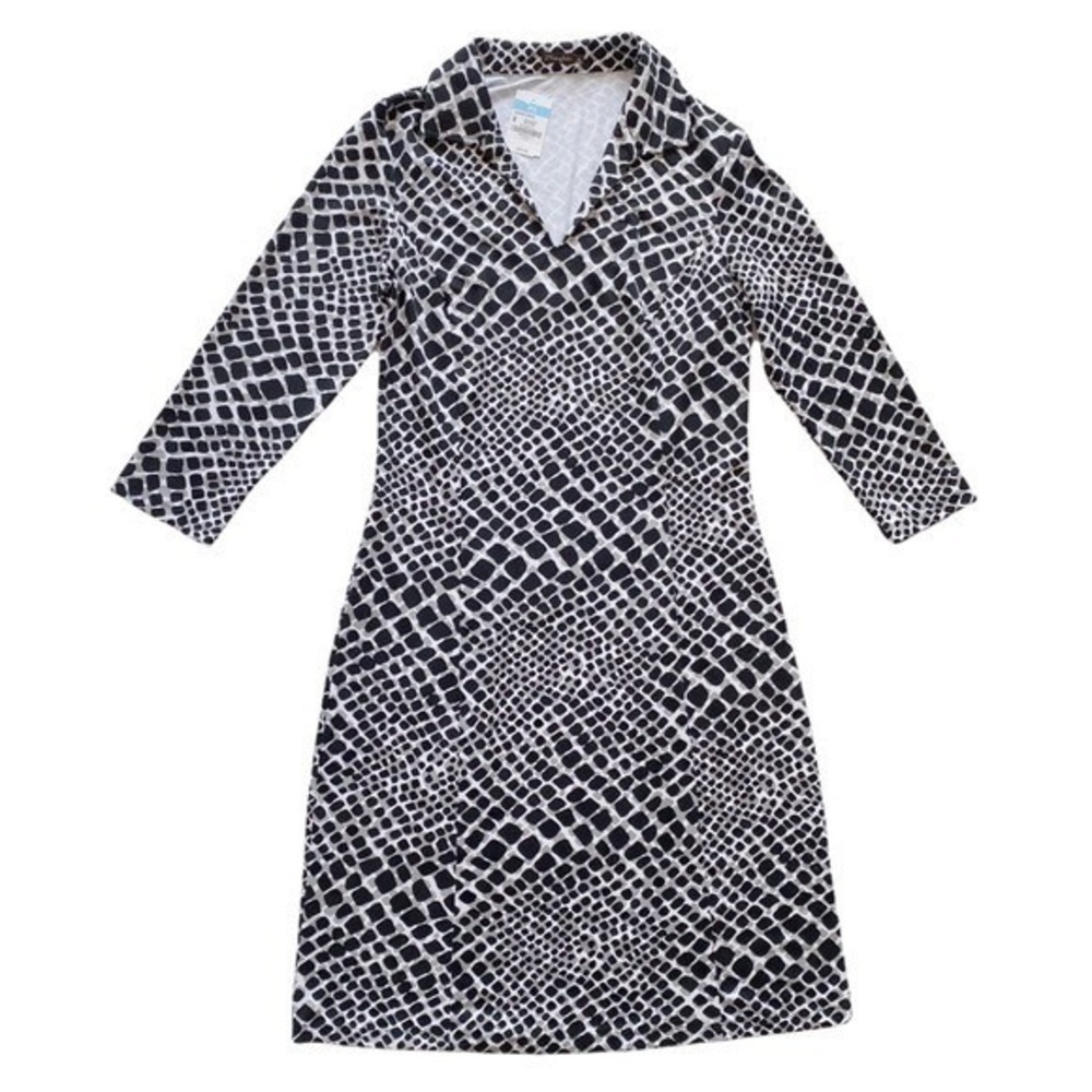 J.McLaughlin Womens XL Black White Snakeskin Print 3/4 Sleeve Sheath Dress